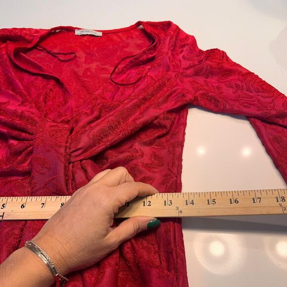 Zara Red Long Sleeve Floral Brocade Midi Dress Small - Picture 7 of 7